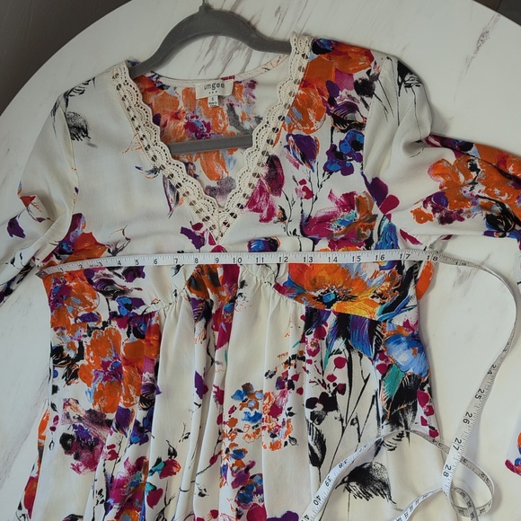 UMGEE USA Floral Boho Multicored Mini Flowy Relaxed Boxy Dress Size Small - Picture 9 of 14